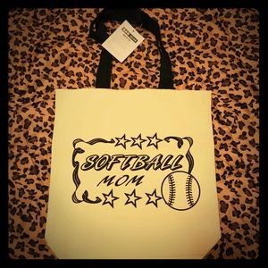 Softball mom canvas tote bag w/ black handles